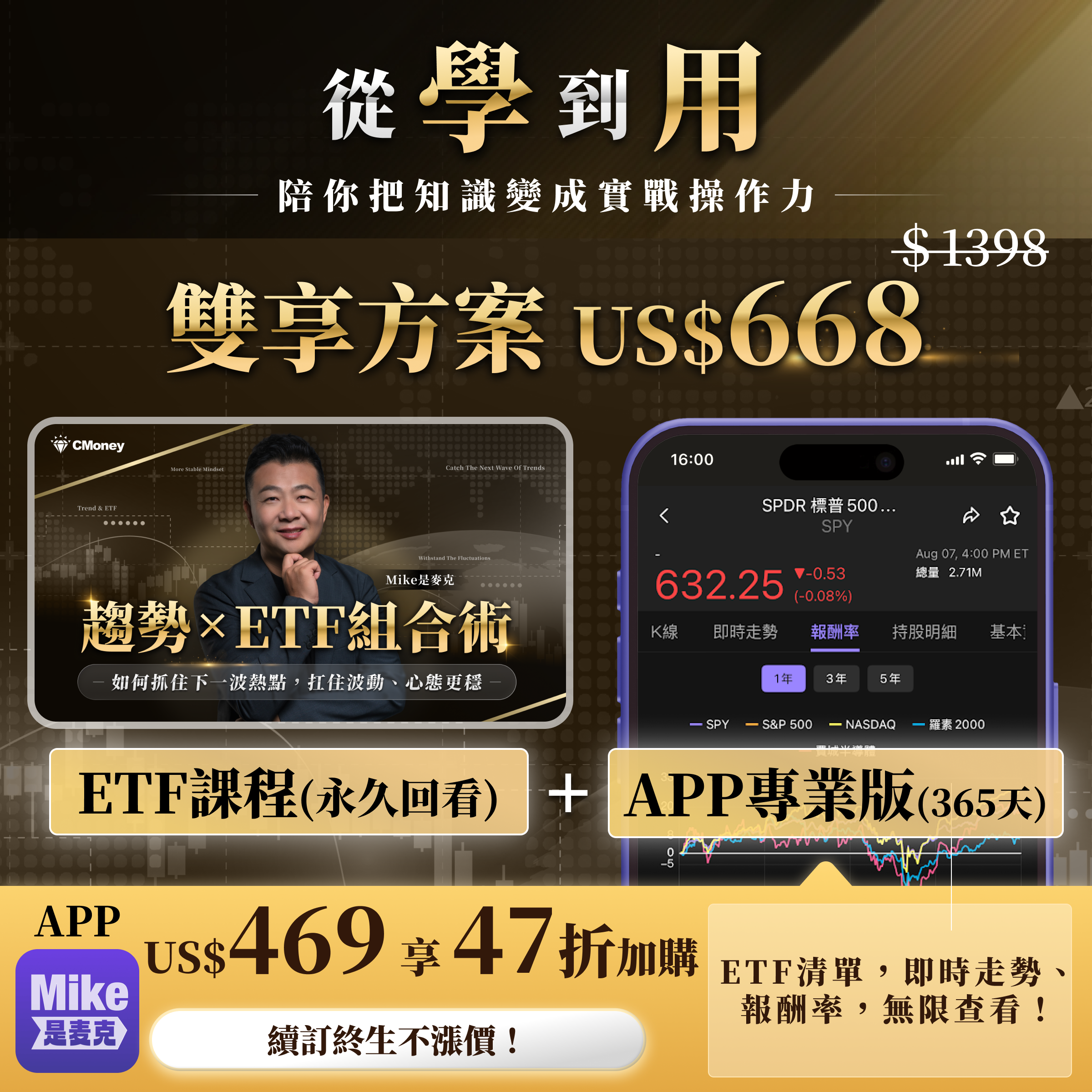 【Mike 是麥克】ETF課程+APP雙享方案（非中國、台灣地區）
