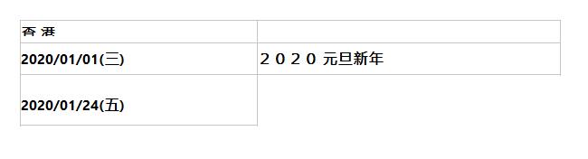  香 港| | 2020/01/01(三)| ２０２０ 元旦新年| 2020/01/24(五)| 
