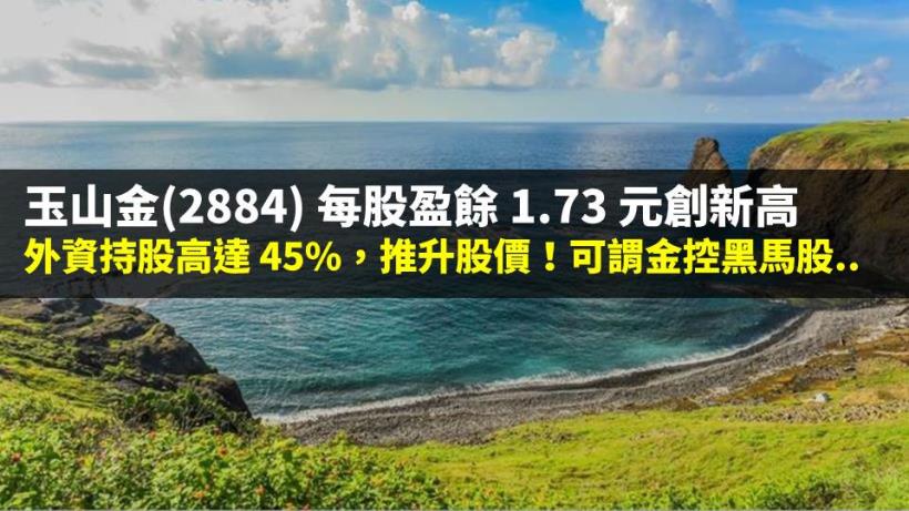 玉山金(2884) 每股盈餘 1.73 元創新高，外資持股高達 45％，推升股價！可謂金控黑馬股..