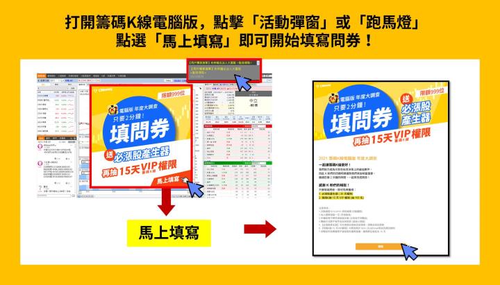 【最後96位名額】2分鐘填問券送「必漲股產生器」再抽籌碼K線15天權限！