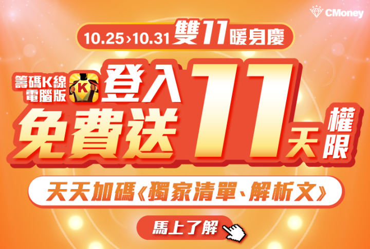 【雙11暖身慶】籌碼K線電腦版登入送「11天權限」天天再加碼「獨家清單、解析文」！