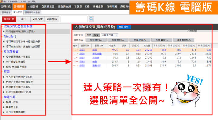 【股市密技交流週】登入籌碼K線電腦版「達人策略免費用」 再送「7天VIP權限」！