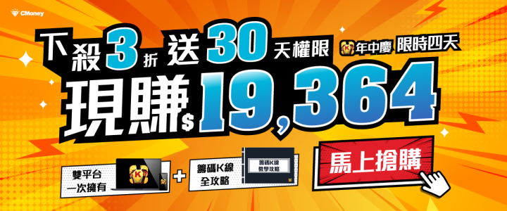 【限時4天】籌碼K線年中慶！下殺3折再送30天，現賺$19,364！
