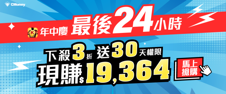 【倒數16hr】籌碼K線年中慶！下殺3折再送30天，現賺$19,364！