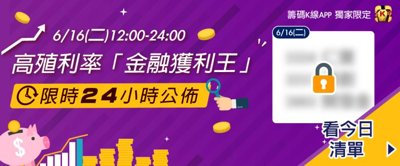 24小時公開! 【6/16(二)高殖利率「金融獲利王」清單】