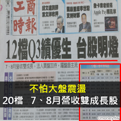 不怕大盤震盪       20檔7、8月營收雙成長股 