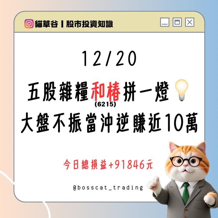 五股雜糧和椿拼一燈 大盤不振當沖逆賺近10萬