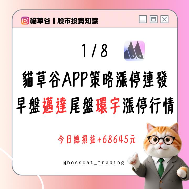 貓草谷APP策略漲停連發 早盤邁達尾盤環宇漲停行情