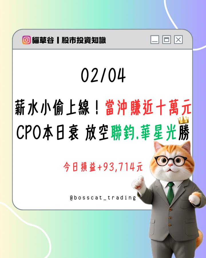 薪水小偷上線！當沖賺近十萬元 CPO本日衰 放空聯鈞.華星光勝