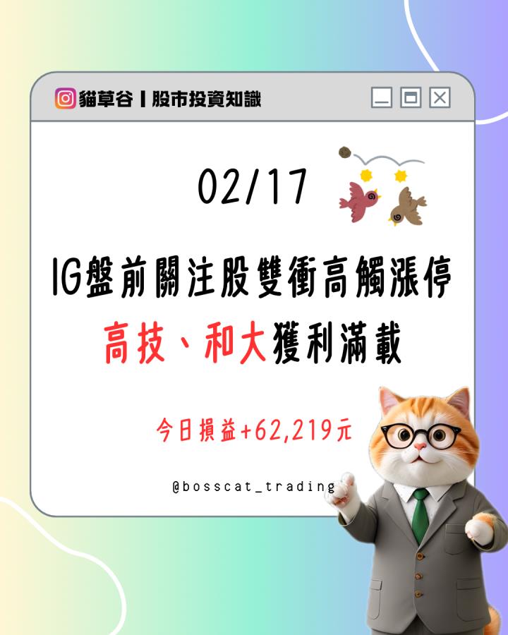 IG盤前關注股雙衝高觸漲停 高技、和大獲利滿載