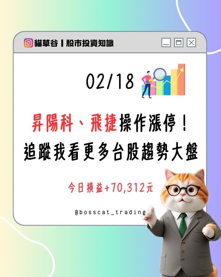 昇陽科、飛捷操作漲停! 追蹤我看更多台股趨勢大盤