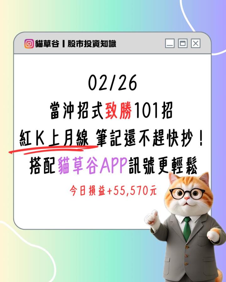 當沖招式致勝101招 紅K上月線 筆記還不趕快抄! 搭配貓草谷APP訊號更輕鬆