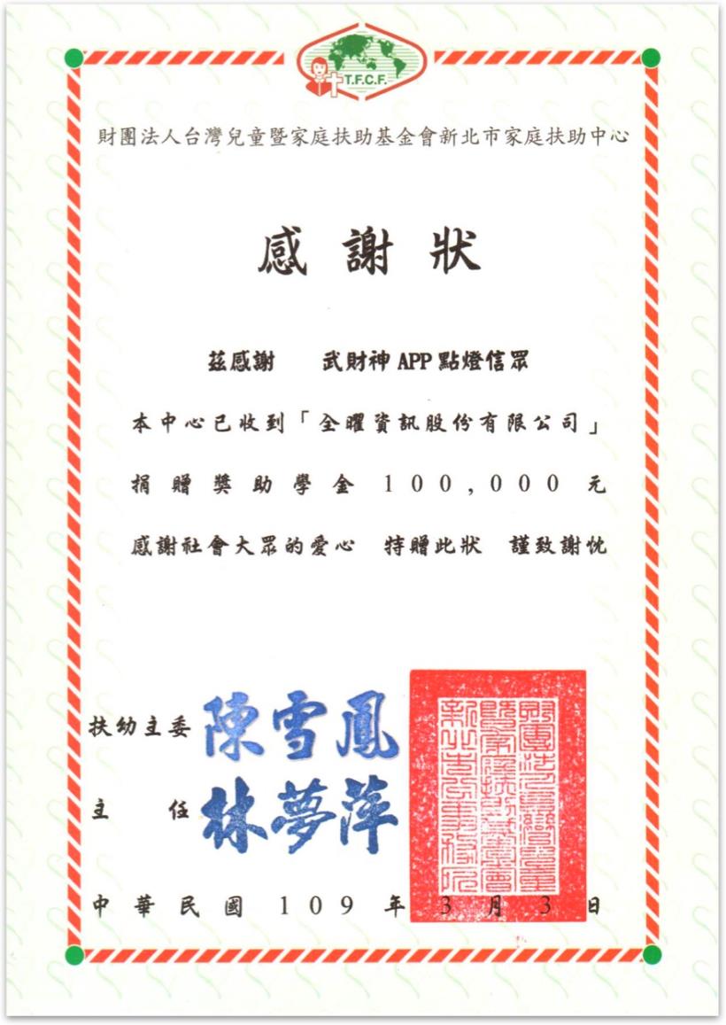 【武財神APP點燈】2月份捐款總金額625,680元