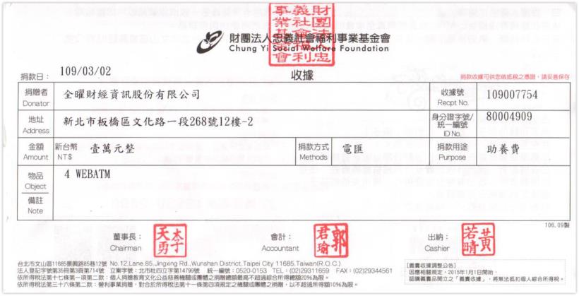 【武財神APP點燈】2月份捐款總金額625,680元