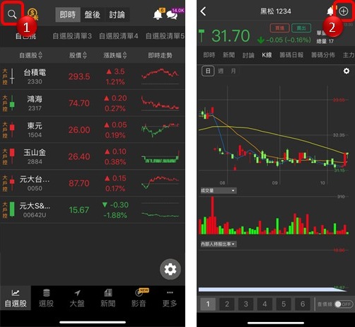 【籌碼K線財神下單】操作教學1-1｜①自選股即時看盤及盤後籌碼動向