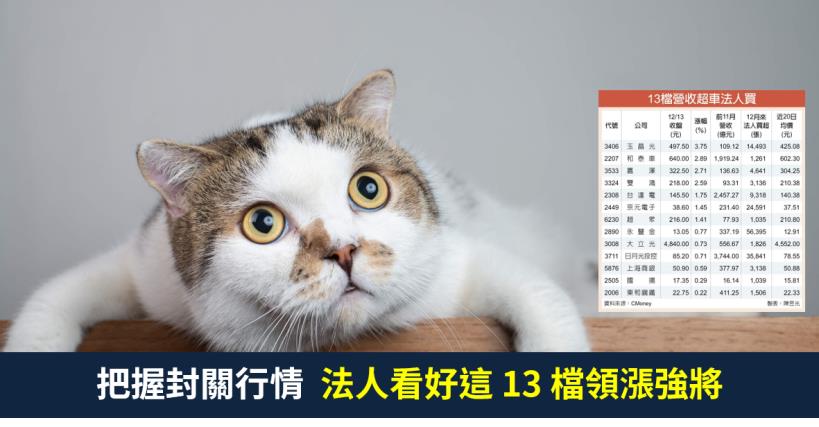 【籌碼K晨報】台股挑戰12,000點關卡，把握封關行情，法人看好玉晶光(3406)..13檔領漲強將