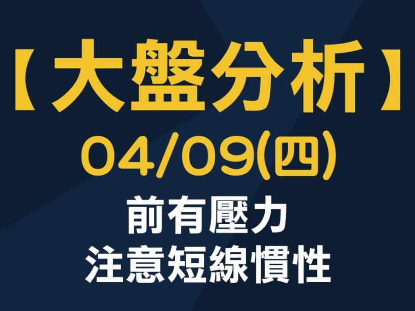 【大盤分析】 0409 (四) 前有壓力，注意短線慣性