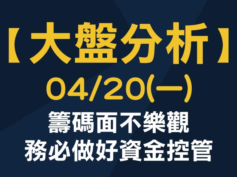 【大盤分析】 0420 (一)　籌碼面不樂觀，務必做好資金控管