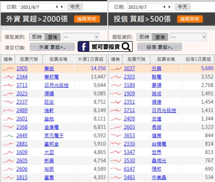 妮可籌碼日報_0607買超排行