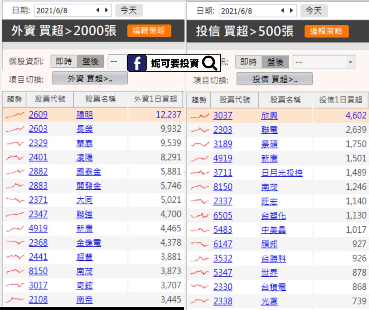 妮可籌碼日報_0608買超排行