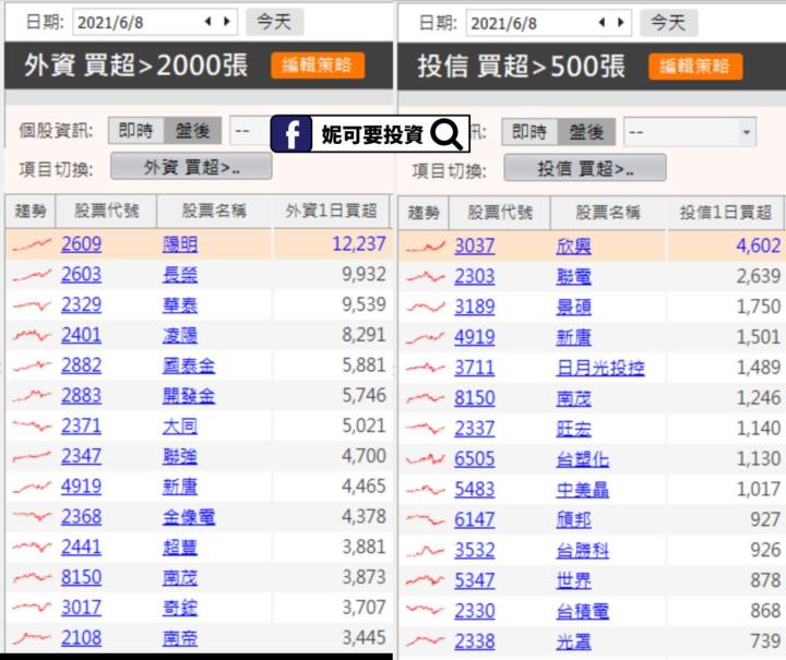 妮可籌碼日報_0608買超排行