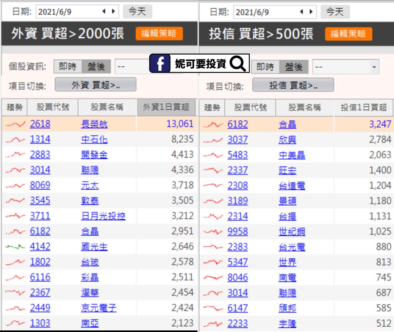 妮可籌碼日報_0609買超排行