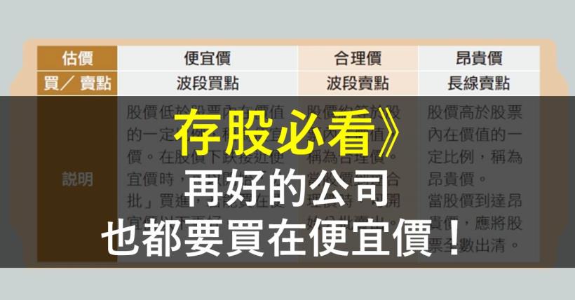 存股必看 股票合理價怎麼算 專家2步驟估價 等績優股落到便宜價再分批購買