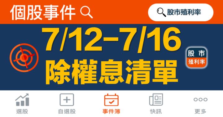 最新出爐！46檔「7/12-7/16」除權息清單大公開