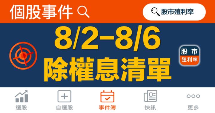 最新出爐！120檔「8/2-8/6」除權息清單大公開