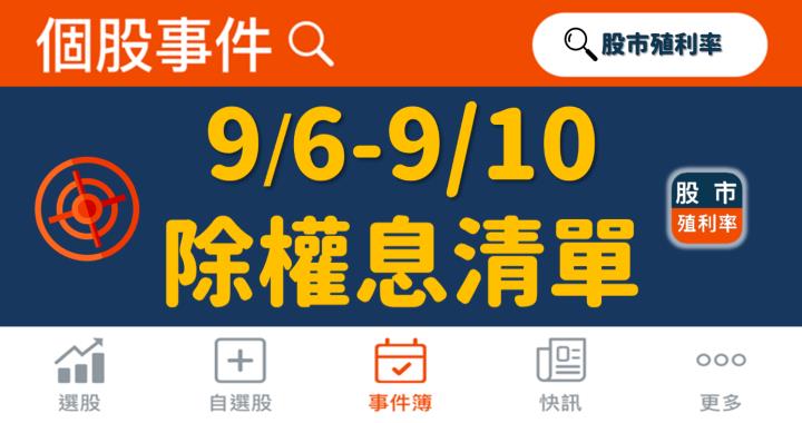 最新出爐！66檔「9/6-9/10」除權息清單大公開