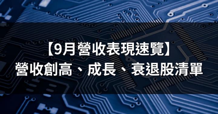 【9月營收表現速覽】營收創高、成長、衰退股，避開基本面弱勢股