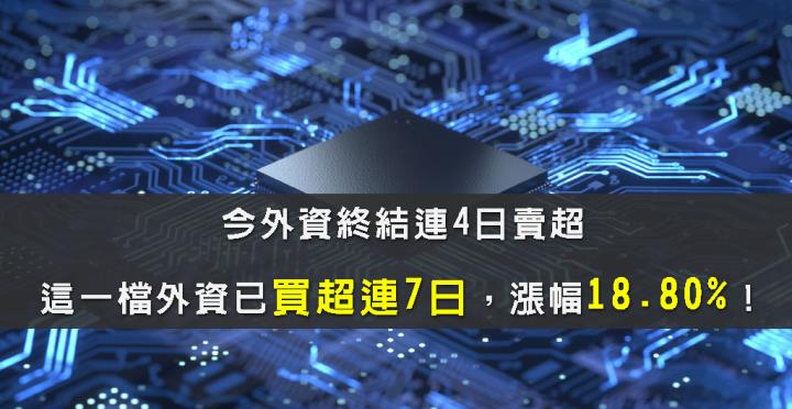 今外資終結連4日賣超，回補357億元，而這一檔早已受外資照顧7日，漲幅18.80％！