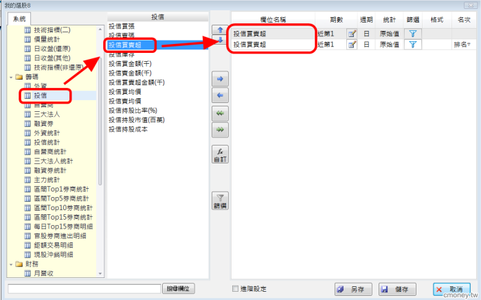 選出「投信買賣超前50名」股票清單