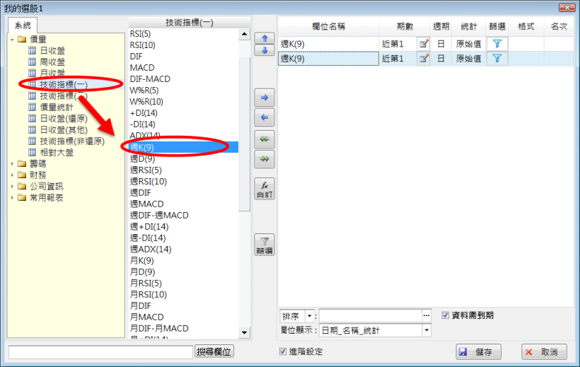 如何設定周K剛突破D值(黃金交叉)?