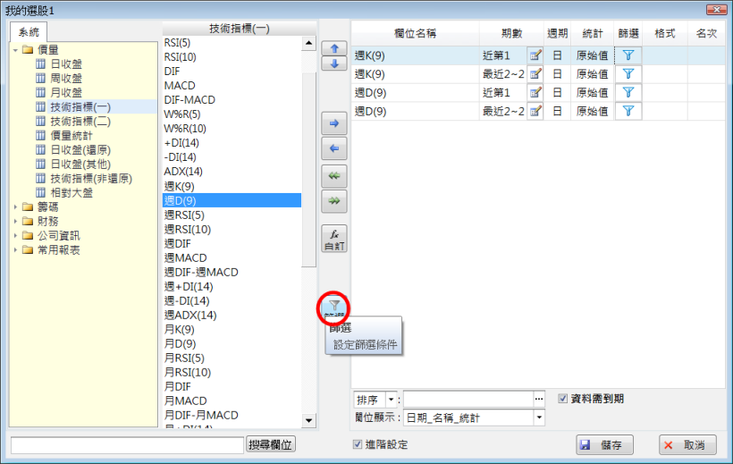 如何設定周K剛突破D值(黃金交叉)?