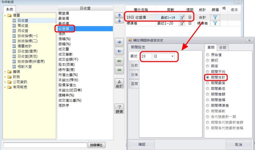 盤中「布林軌道」的設定