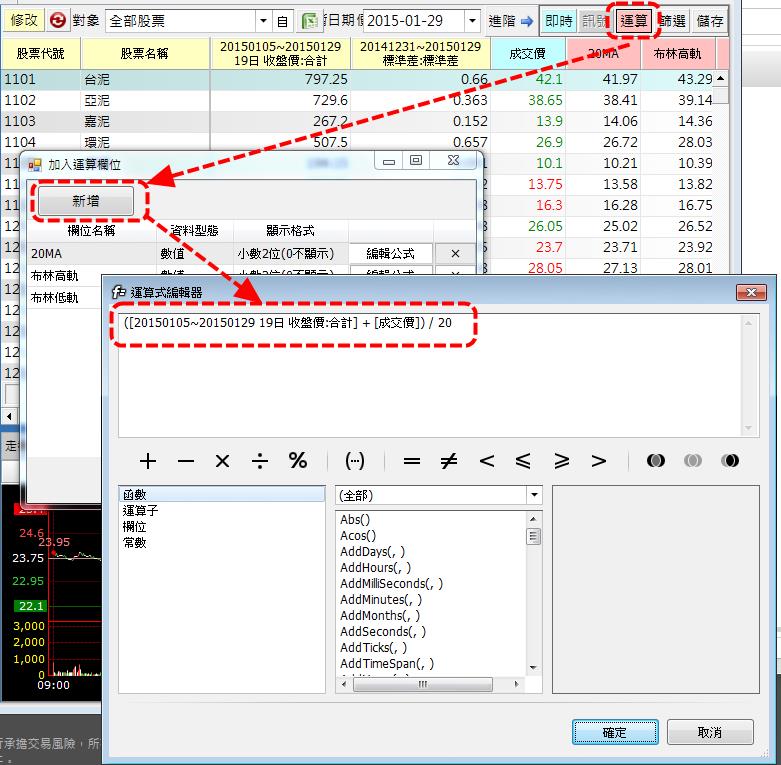 盤中「布林軌道」的設定
