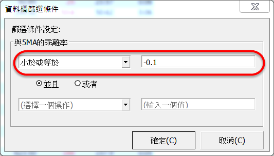 如何找出盤中股價乖離周線<-10％的股票?