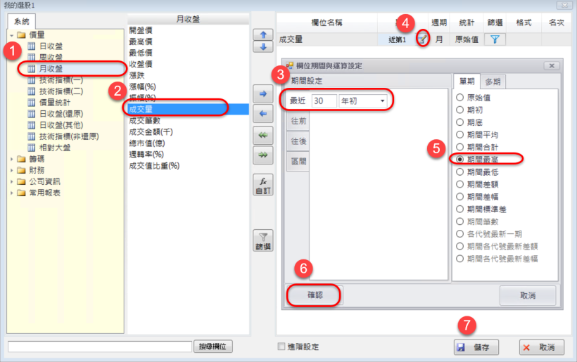 如何設定自上市/櫃以來最大成交量月成交量?