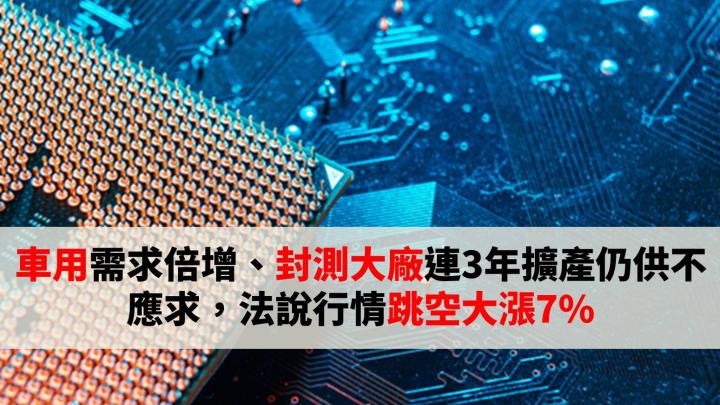 車用需求倍增、封測大廠連3年擴產仍供不應求，法說行情跳空大漲7％ 