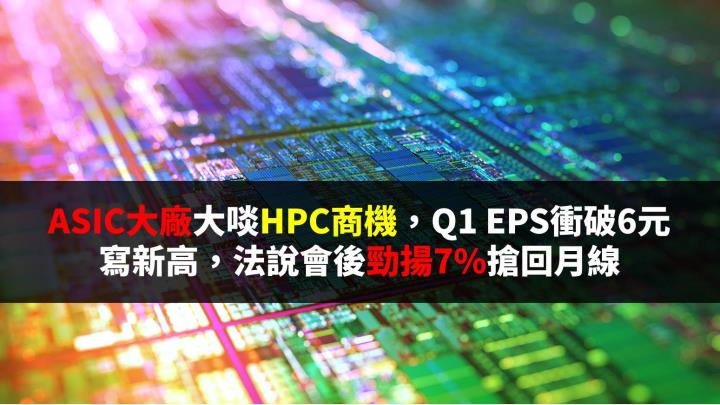 大啖HPC商機，ASIC大廠 Q1 EPS衝破6元驚艷市場，法說會後勁揚7％搶回月線
