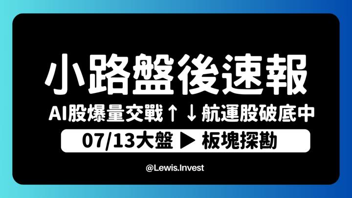 【7/13小路盤後速覽】美國CPI通膨大幅降溫股市轉強🔥｜AI繼續噴但遭逢大量交戰🎯航運股反應完除權息題材後持續往下修正當中，為什麼要堅持只操作百日新高股？