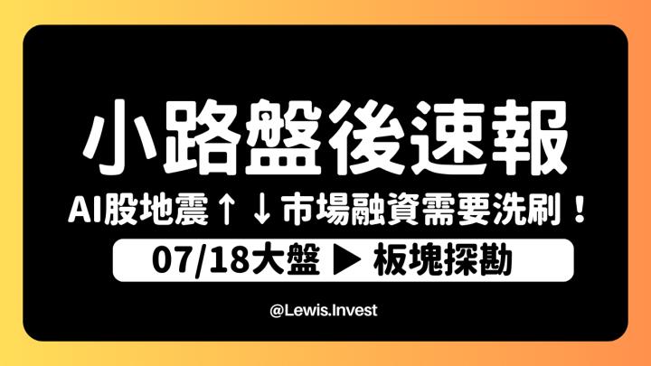 【7/18小路盤後速覽】大盤指數創高後大幅殺低！AI股全面大地震↓散戶融資暴增真的產生更大幅度震盪！