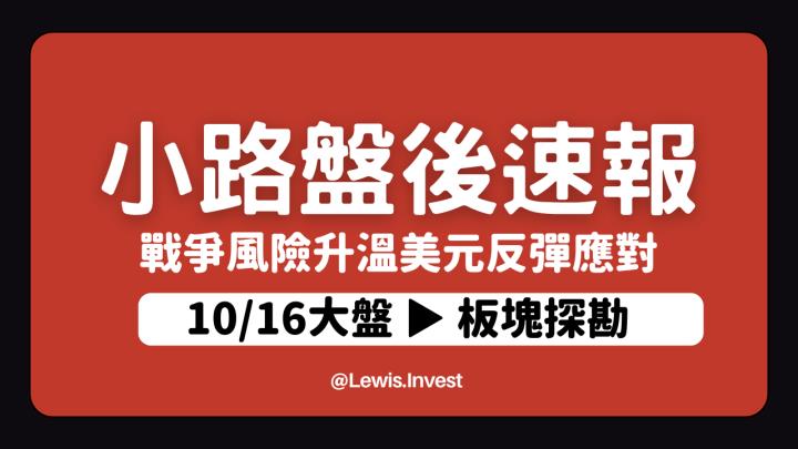 【10/16小路盤後速覽】戰爭事件越發激烈，市場擔心恐怕引發更大規模風險