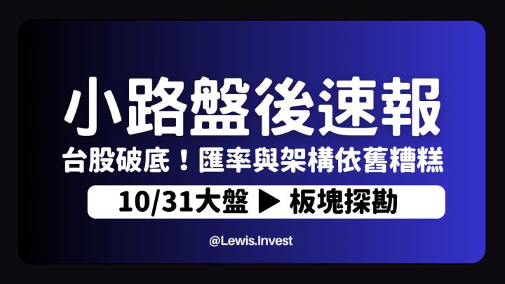【10/31小路盤後速覽】台股再度破底！匯率、盤面結構造就持續弱勢格局🔥