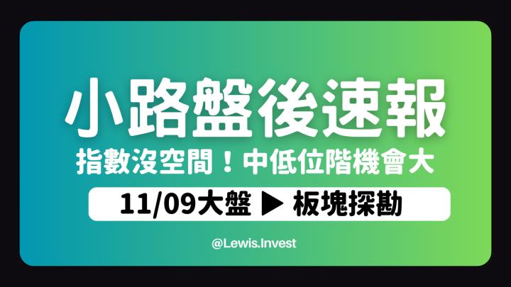 【11/09小路盤後速覽】指數空間不大！聚焦週四、週五美國官員談話💪短線持續個股表現