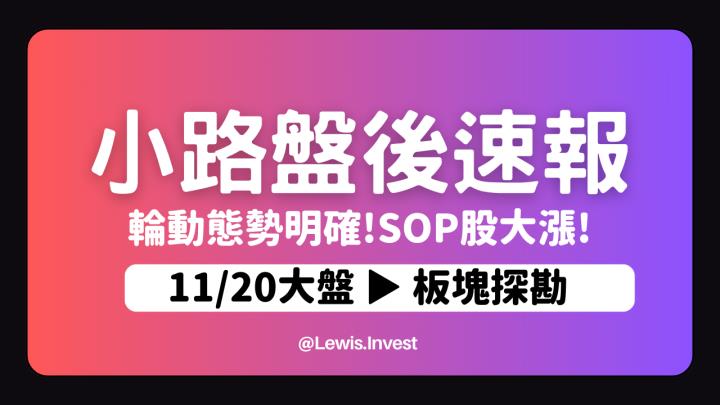 【11/20小路盤後速覽】台幣持續狂飆🔥台股輪動狀況積極，個股表現亮眼⚡SOP股雙鴻、昇陽、聯合大漲😎