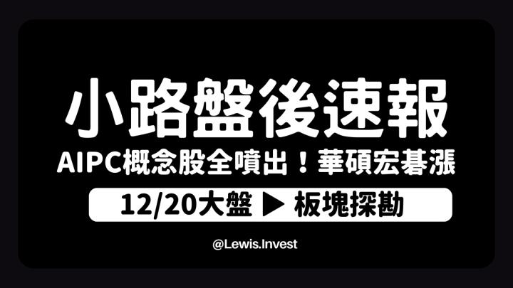【12/20小路盤後速覽】AIPC概念股狂噴🔥APP鎖定的宏碁、華碩大漲噴出⚡市場結構持續震盪個股輪動表現為主