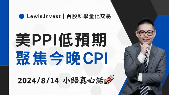 【08/14小路盤後速覽】美國PPI低於預期，今晚CPI是重點