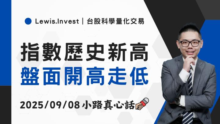 【09/08小路盤後速覽】盤中歷史新高!開高走低壓力浮現